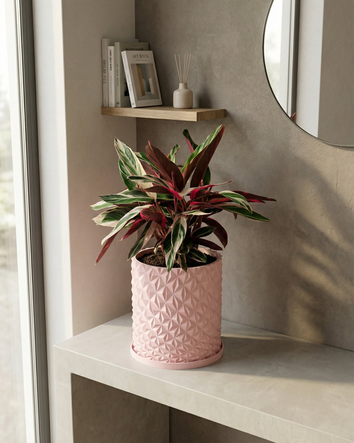 light pink plant pot Planter Pot With Drainage, Saucer Included